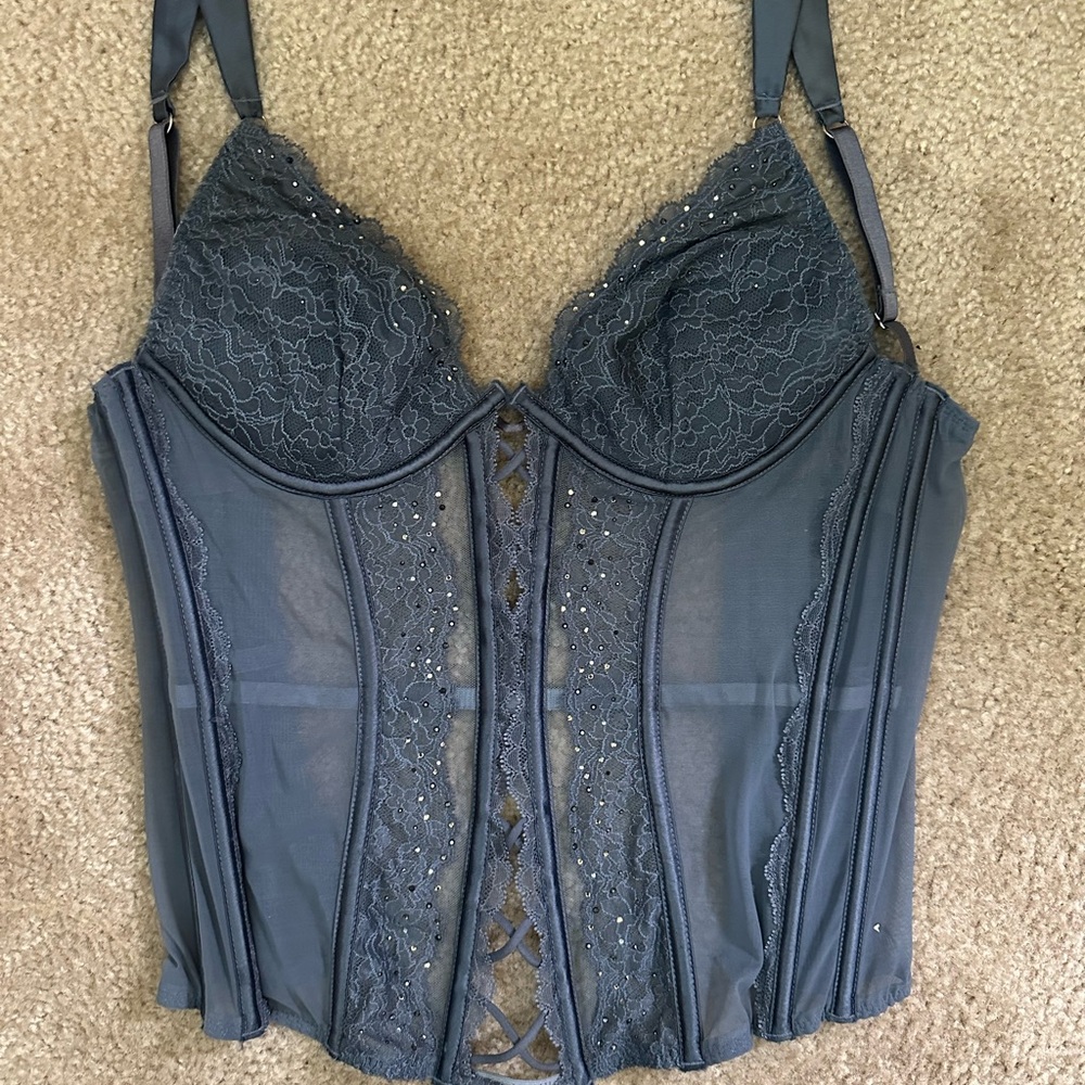 Elegant Gray Lace Corset Top